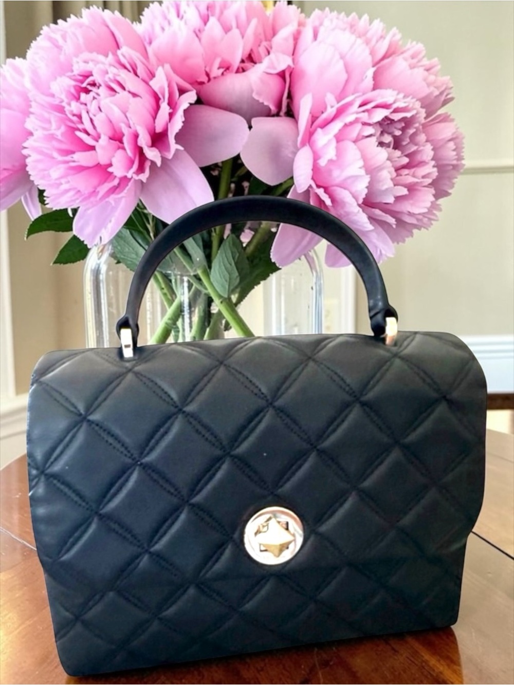 Kate Spade Diamond Black Quilted Top Handle Satchel or Crossbody.